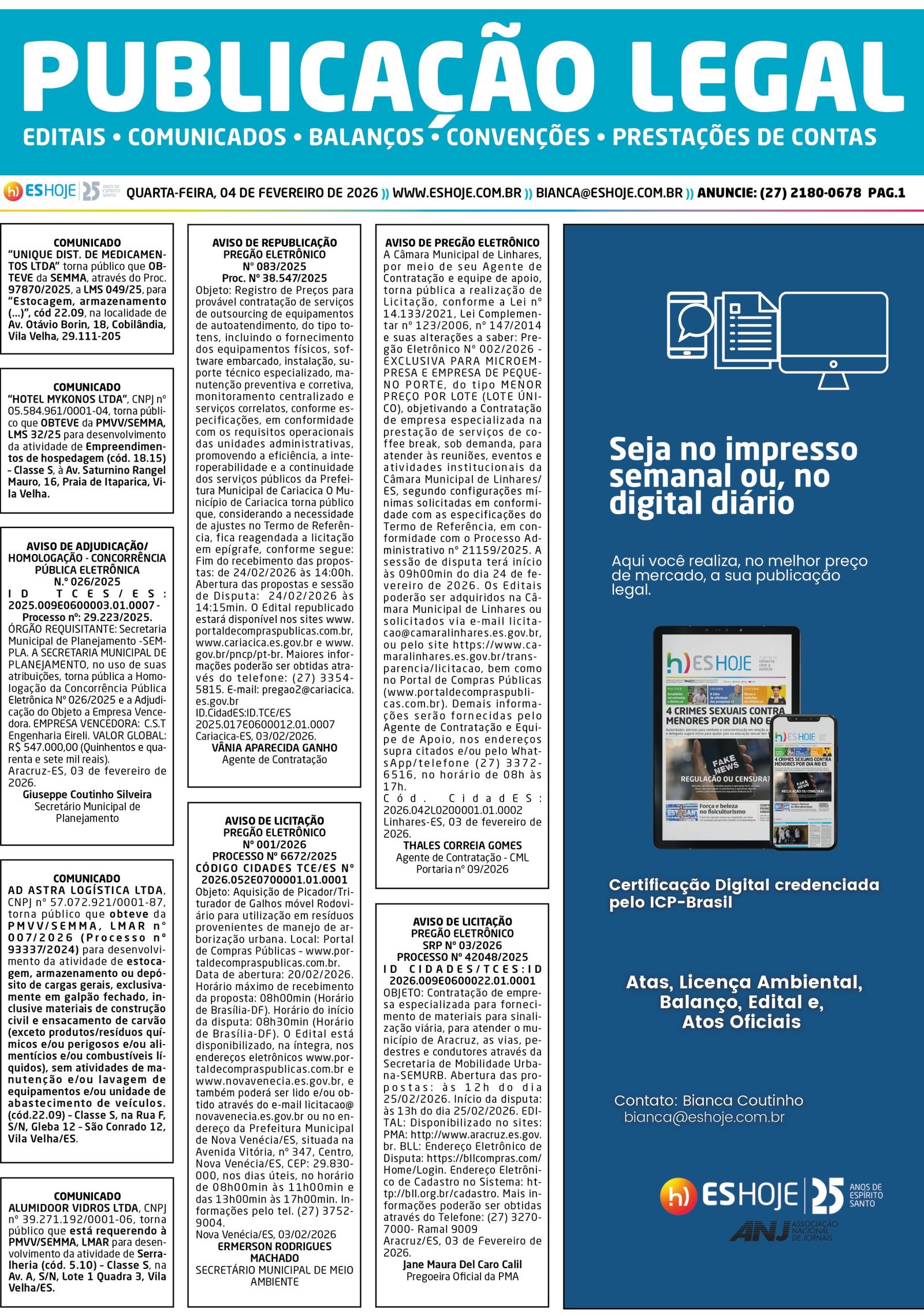 Publica&ccedil;&atilde;o Legal 04/02/2026