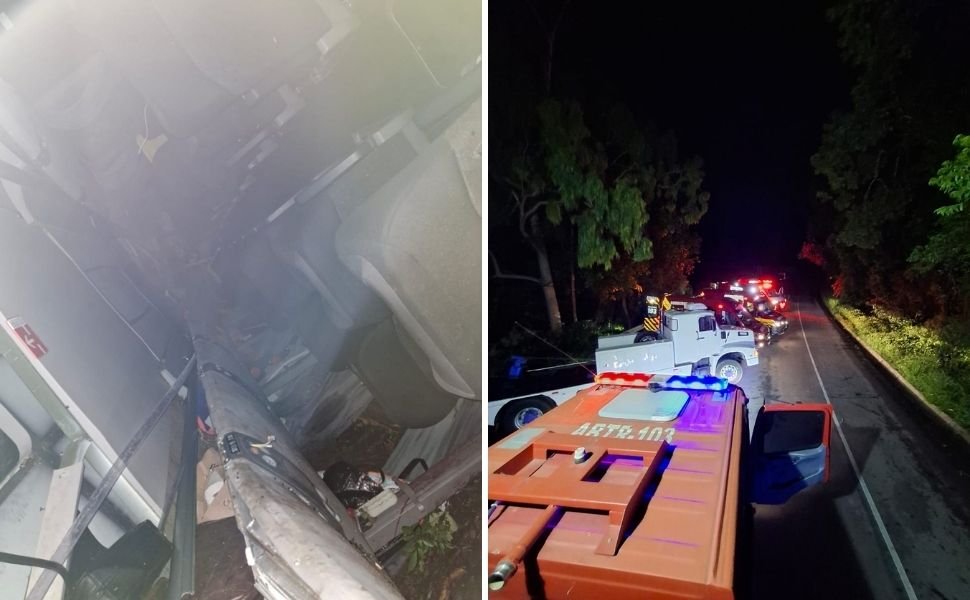 Tr&ecirc;s pessoas morrem ap&oacute;s &ocirc;nibus cair de ribanceira em Santa Catarina