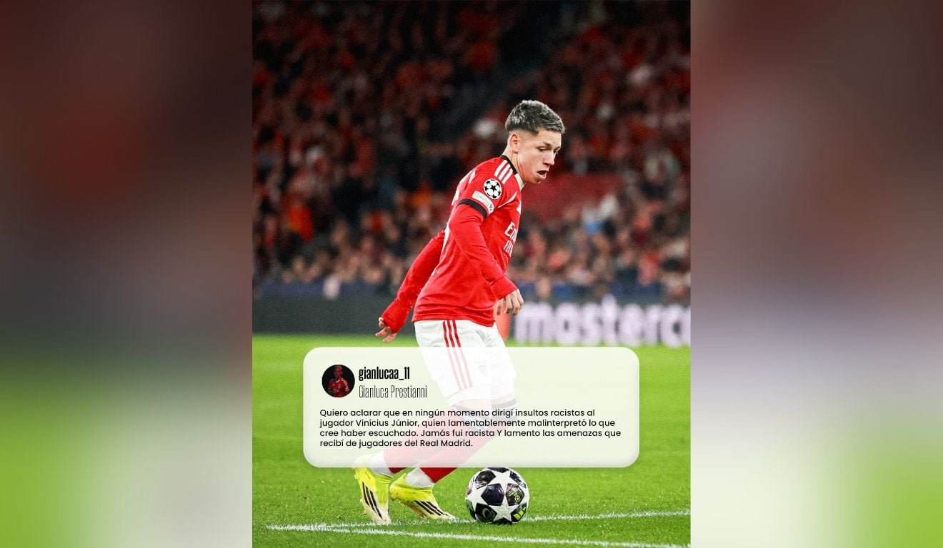 Prestianni, do Benfica, publicou postagem se defendendo da acusa&ccedil;&atilde;o de racismo (Foto: Reprodu&ccedil;&atilde;o/Instagram/@slbenfica)