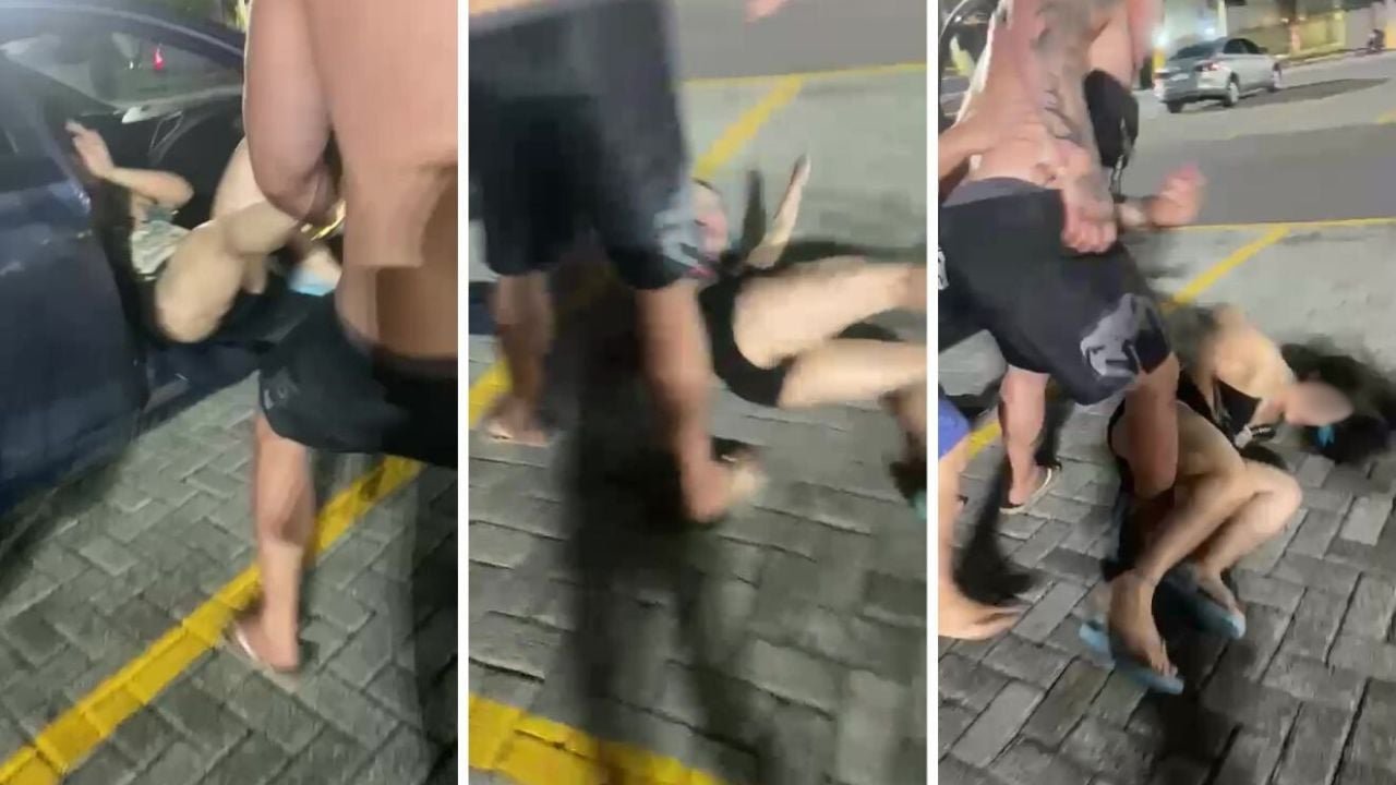 Novas imagens mostram PM momentos antes de agredir esposa em estacionamento