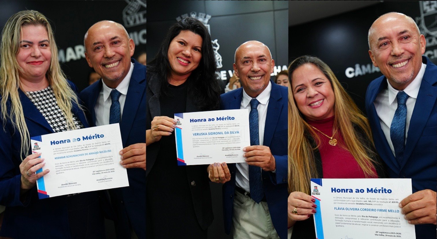 Pedagogos s&atilde;o homenageados em Sess&atilde;o Solene na C&acirc;mara de Vila Velha