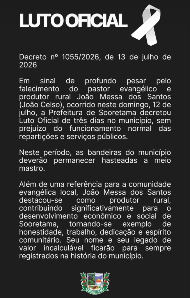 Pastor morre durante culto e Sooretama decreta luto oficial