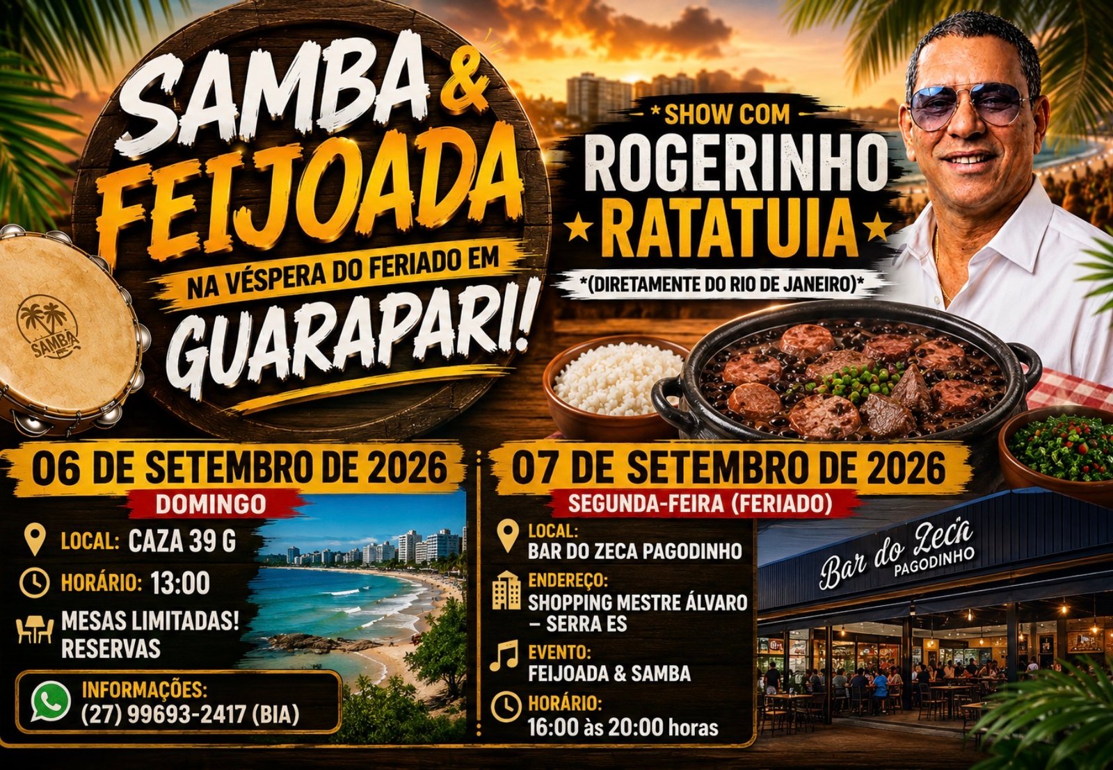 Samba, Feijoada e muito Pagode movimentam Guarapari e Serra nos dias 6 e 7 de setembro