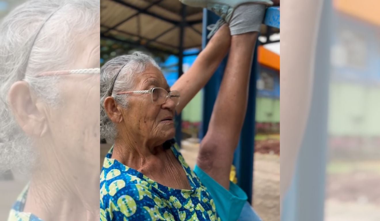 Ela tem 84 anos e surpreende pela flexibilidade: v&iacute;deo gravado em Vit&oacute;ria j&aacute; tem milh&otilde;es de views