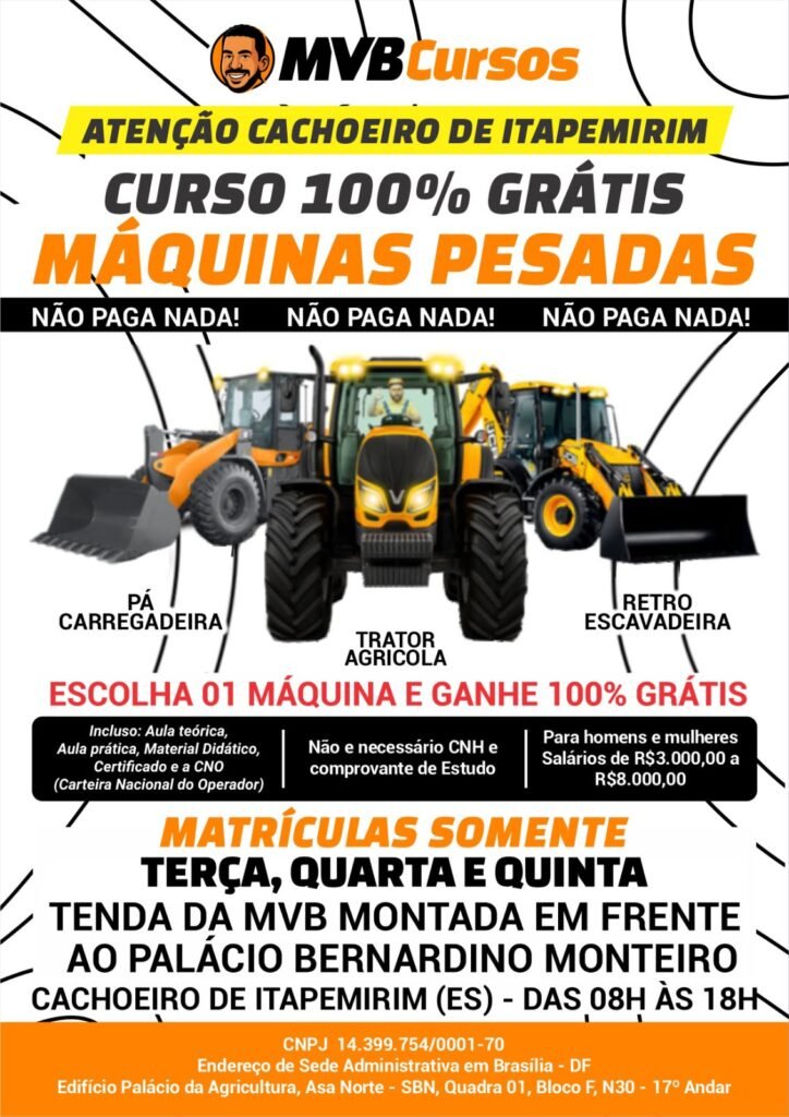 Cachoeiro recebe curso 100% gratuito de operador de m&aacute;quinas pesadas com sal&aacute;rios de at&eacute; R$ 8 mil