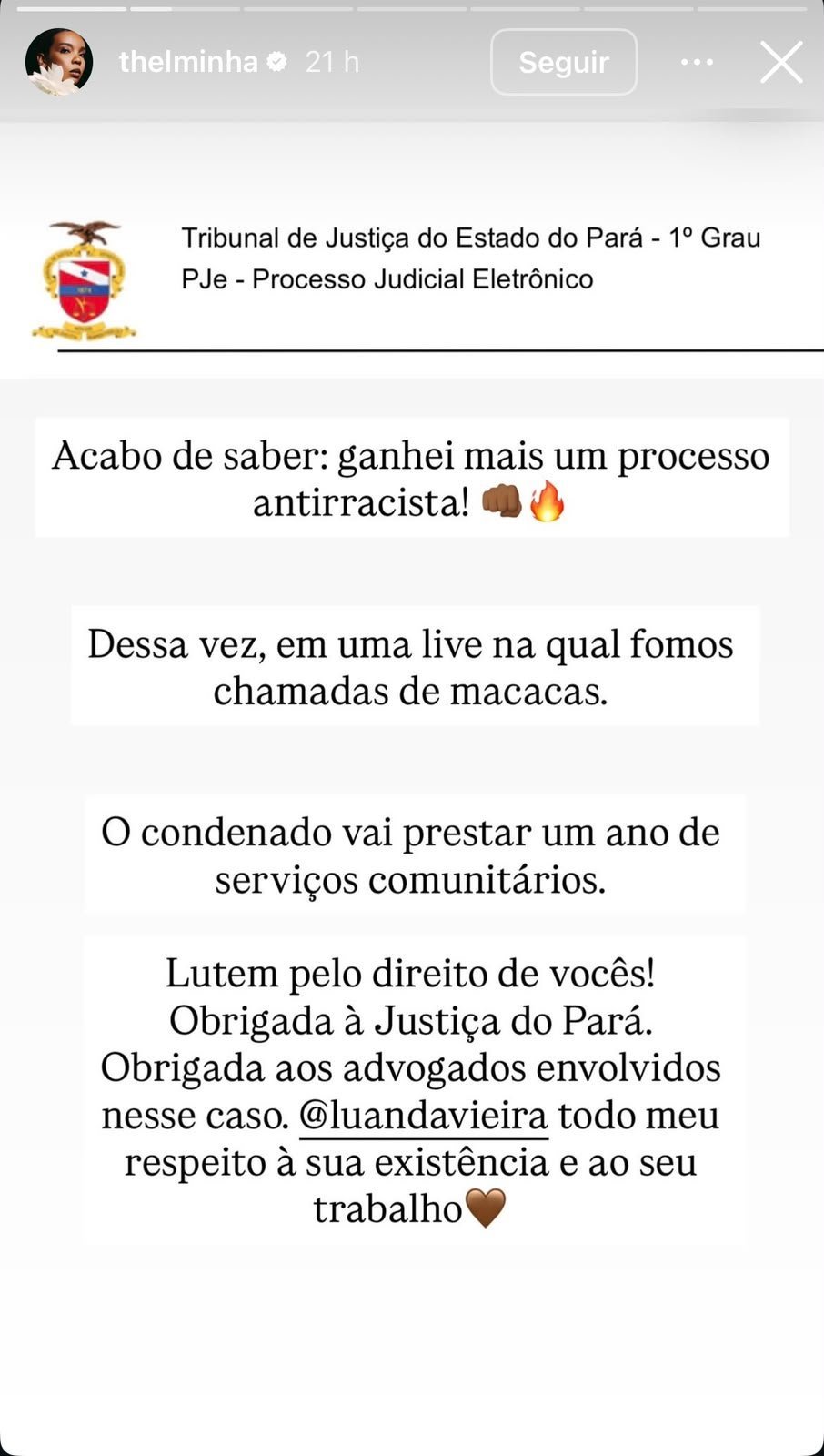 Homem &eacute; condenado por racismo contra Thelma Assis e jornalista
